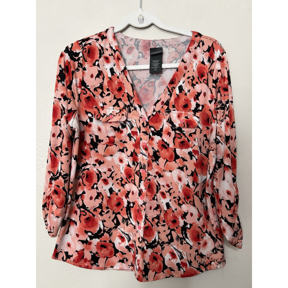 Covington Women’s Floral Colorful‎ Button Up Pink Red Black Professional Medium